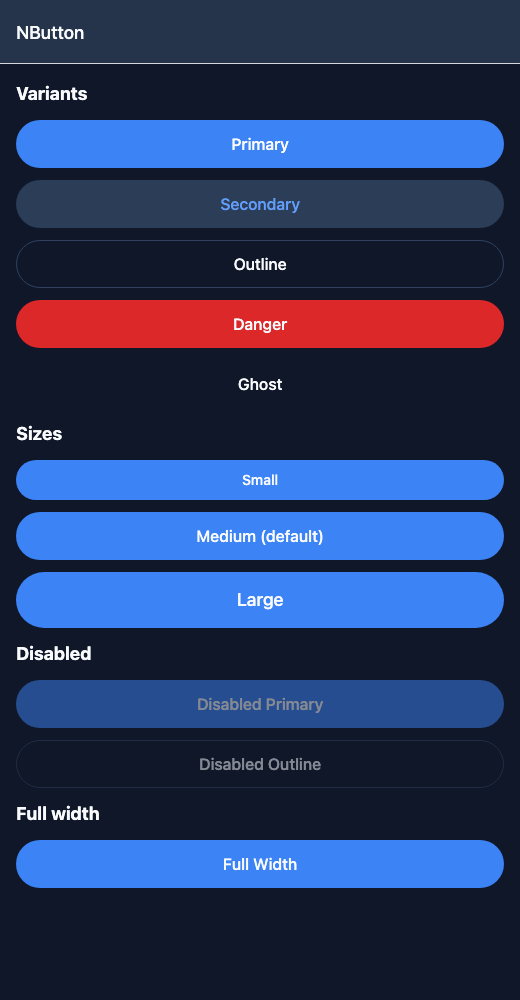 Button running in the Nayan UI example app