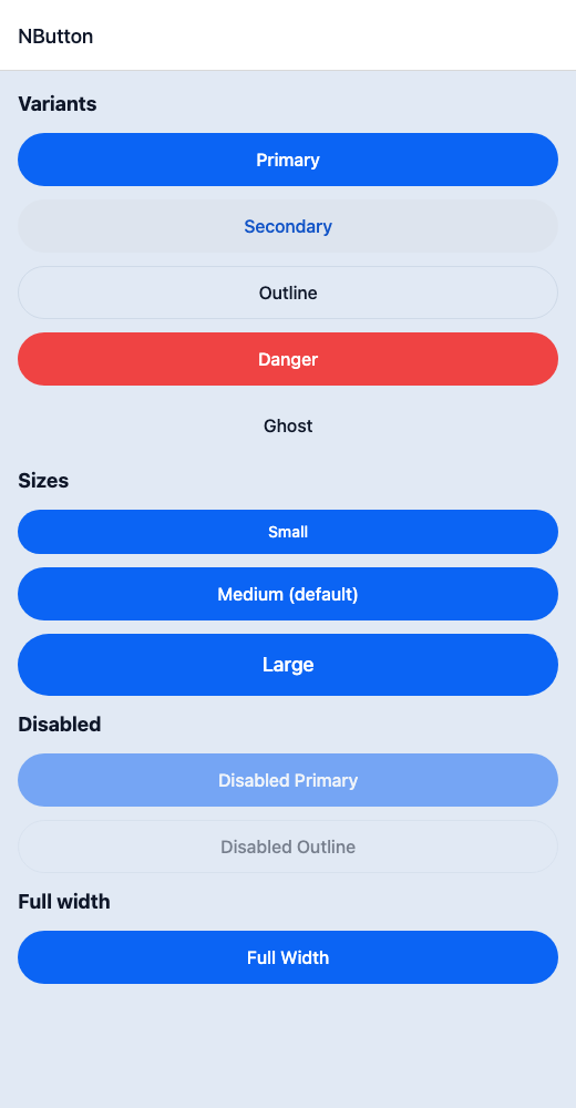 Button running in the Nayan UI example app