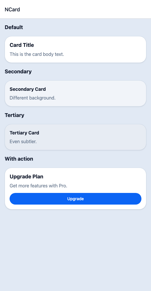 Card running in the Nayan UI example app
