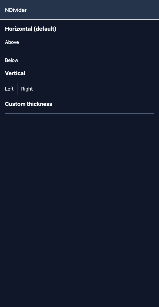 Divider running in the Nayan UI example app