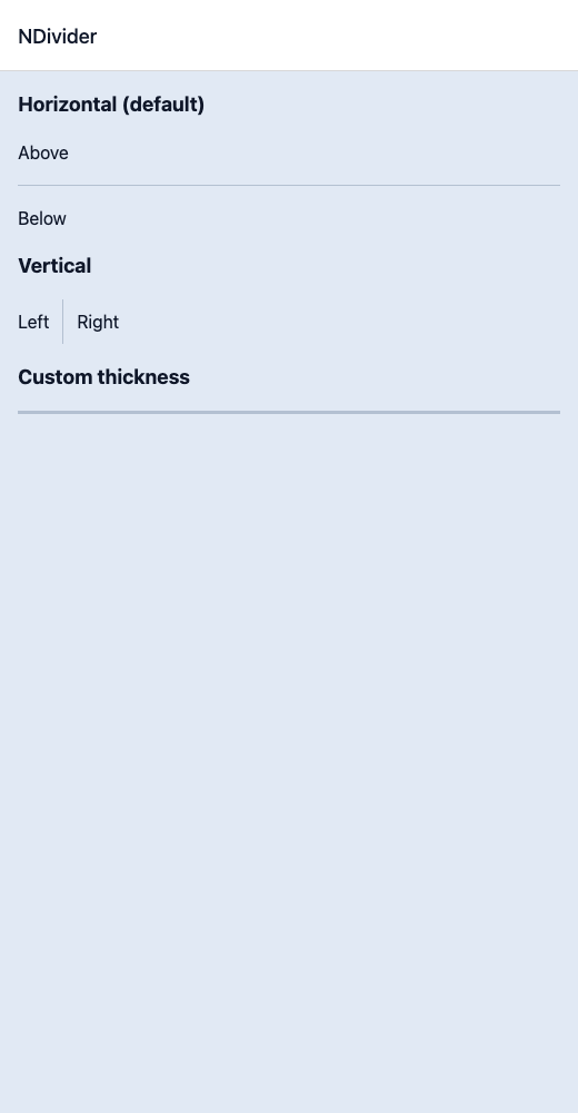 Divider running in the Nayan UI example app