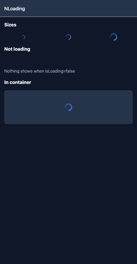 Loading running in the Nayan UI example app
