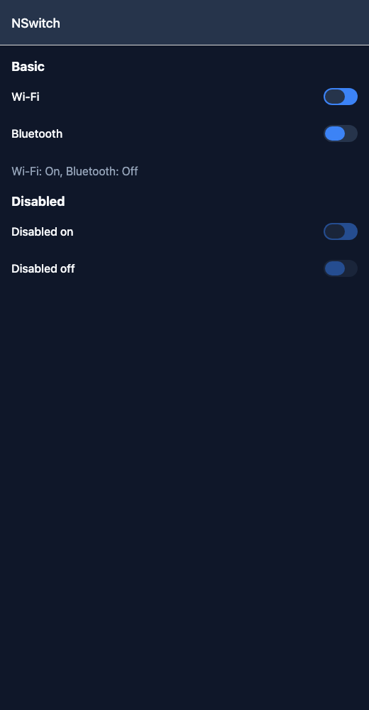 Switch running in the Nayan UI example app