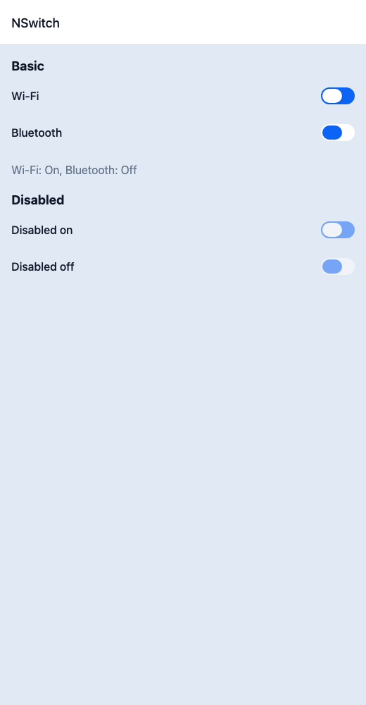 Switch running in the Nayan UI example app