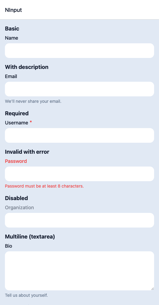 Textarea running in the Nayan UI example app