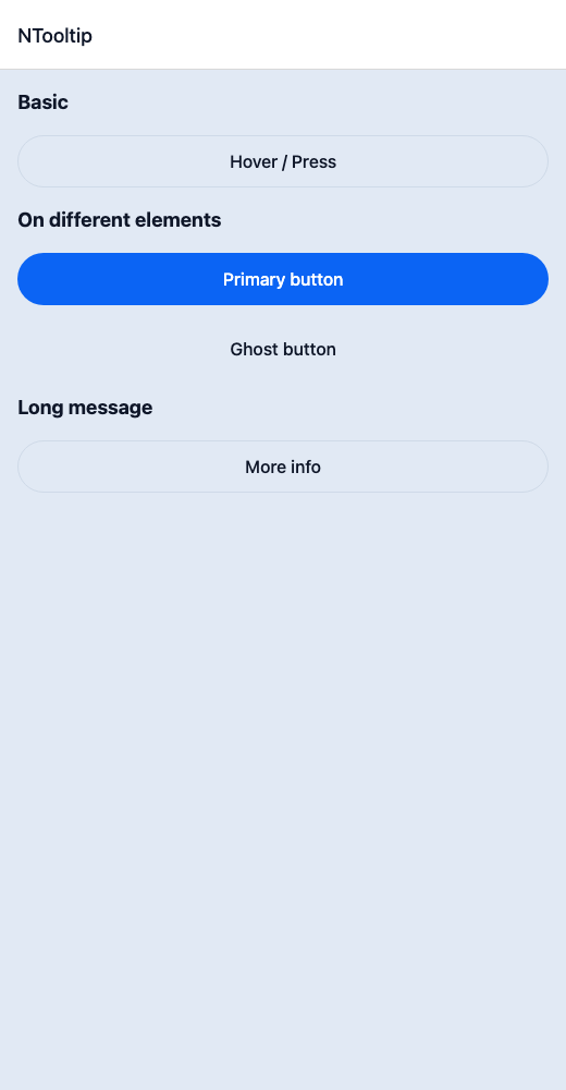 Tooltip running in the Nayan UI example app